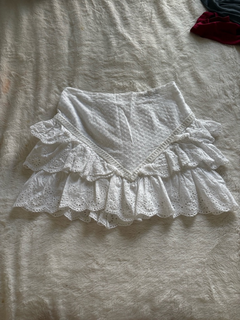 White Eyelet Ruffle Mini Skirt